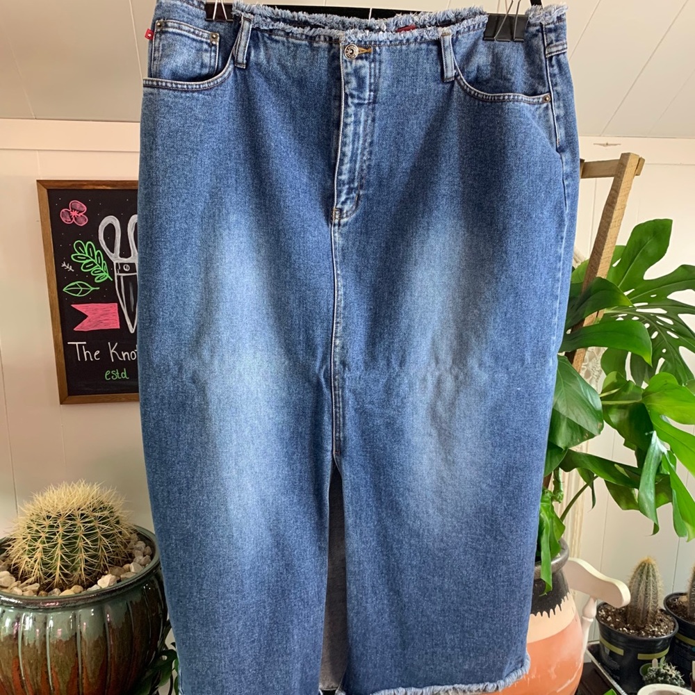 Medium Wash Midi Denim Skirt